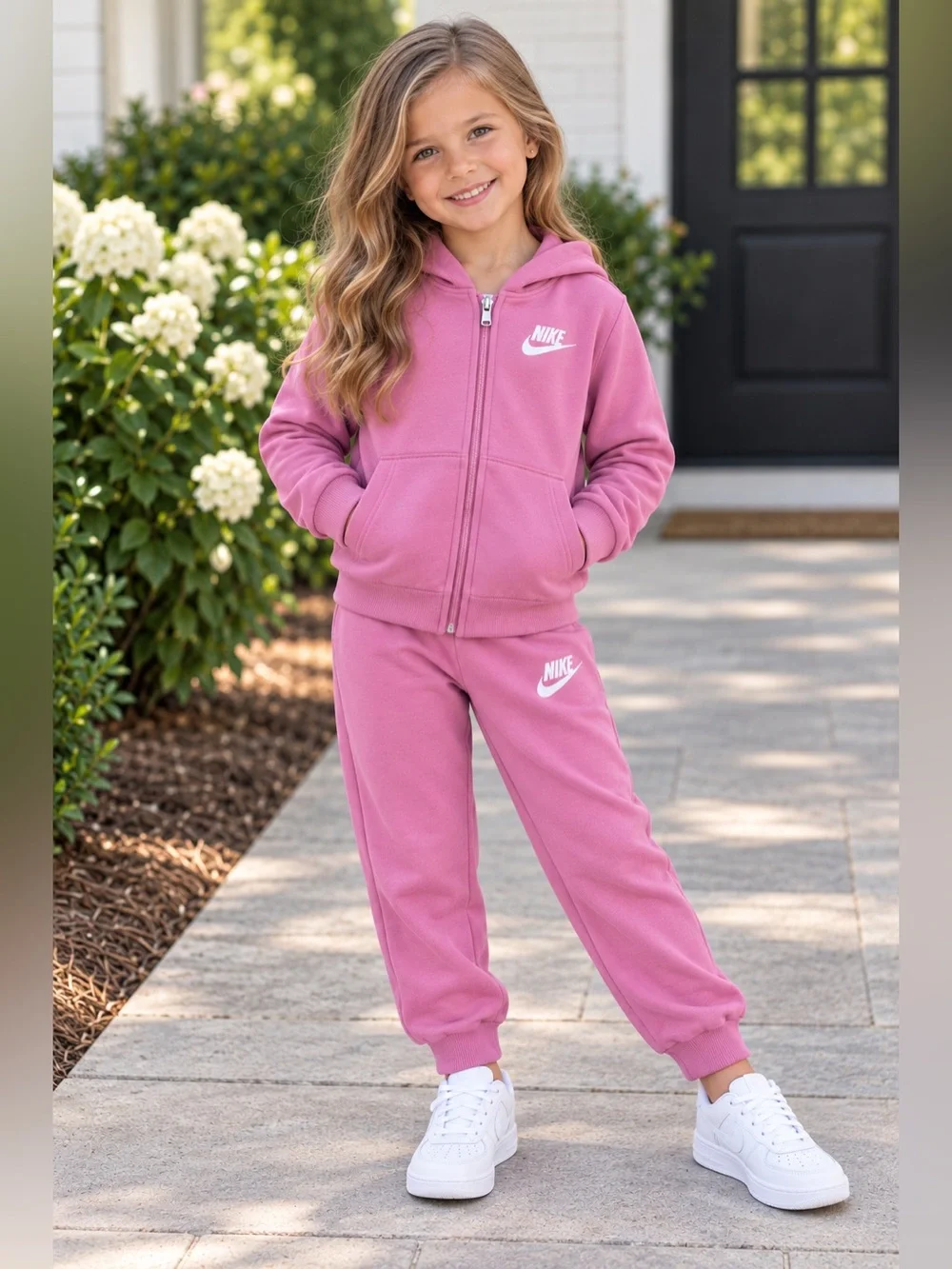 Nike Girls Size 6 Pink Zip Hooded Sweatshirt & Jogger Pants 2 Piece Set NWT